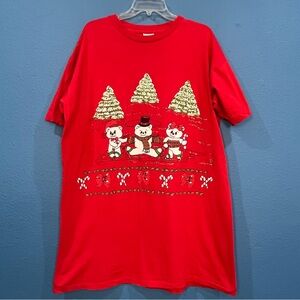 Vintage Red Single Stitch Winter Bear Skiing Long Shirt College Ware One Size